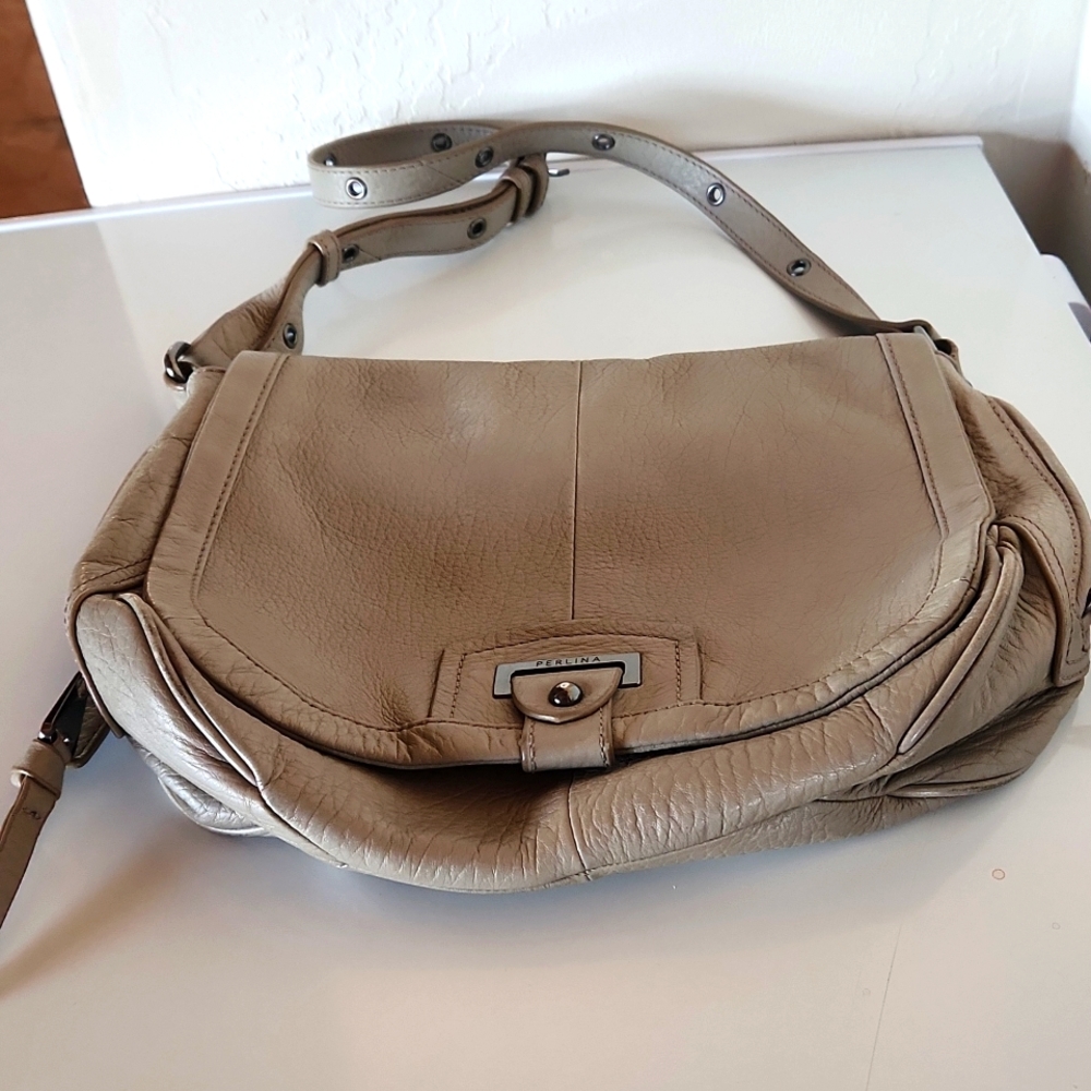 PERLINA TAN Handbag shoulder or crossbody bag purse medium size adj strap